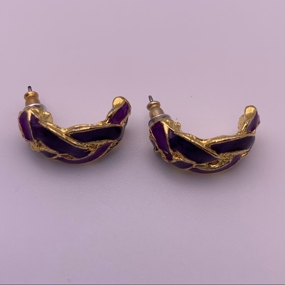 Purple Gold Toned C Hoop Earrings - Picture 5 of 10